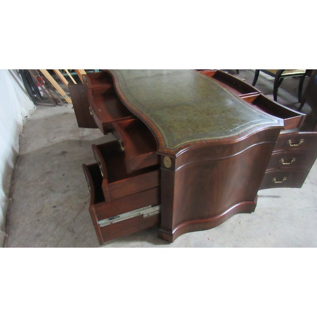 Brown 1980s Maitland Smith Mahogany Executive Partner Desk Leather Amazing For Sale - Image 8 of 13