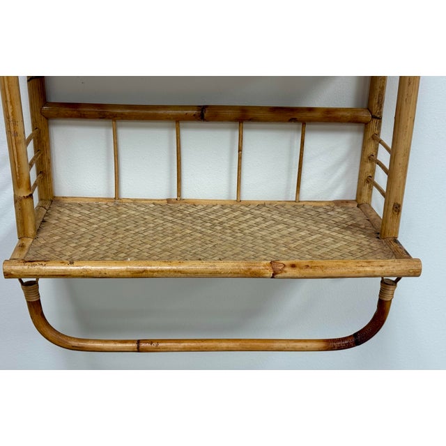 Vintage Bamboo and Wicker Wall Shelf With Towel Rack For Sale - Image 9 of 9