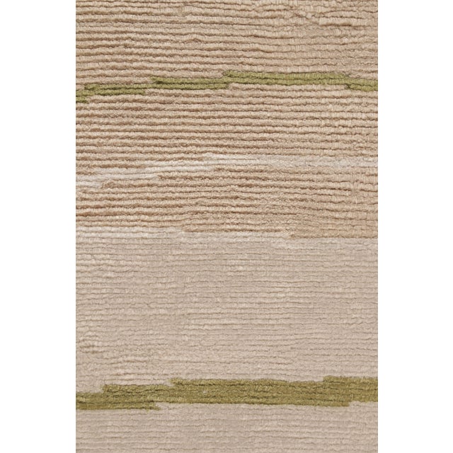 Rug & Kilim’s Modern Geometric Striped Beige-Brown Cream and Green Silk For Sale - Image 9 of 10