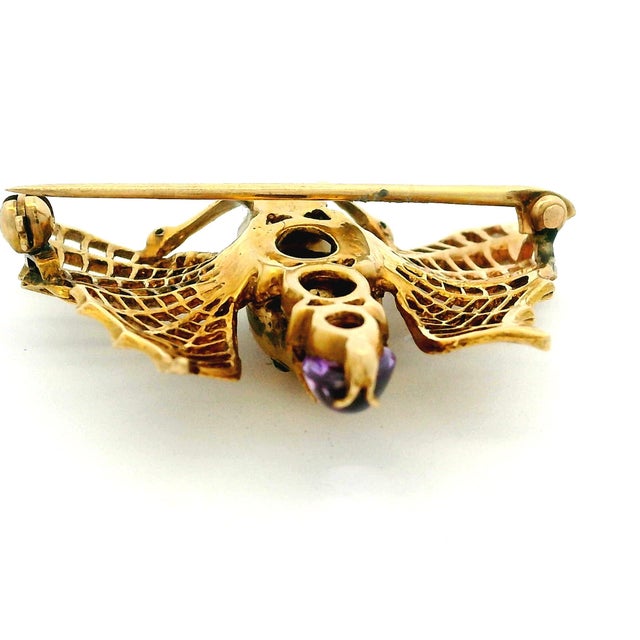 Vintage Italian 18k Gold Gemset Figural Bee Brooch With Pearl For Sale - Image 11 of 13