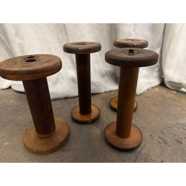Antique Wooden Spools, S/4 For Sale - Image 4 of 5