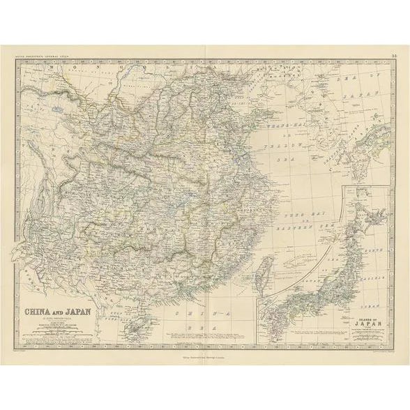 Antique Map of China and Japan by A.K. Johnston, 1865 For Sale