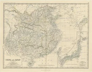 Antique Map of China and Japan by A.K. Johnston, 1865