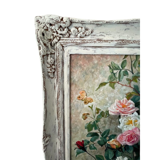 This beautiful oil painting of roses climbing a wall is a hand-painted study in the style of George Cochran Lambdin. The...