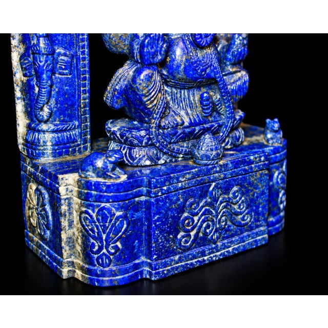 Finest Lapis Lazuli Ganesha 8.5" Hand Carved Gemstone Indian God Sculpture For Sale - Image 12 of 14