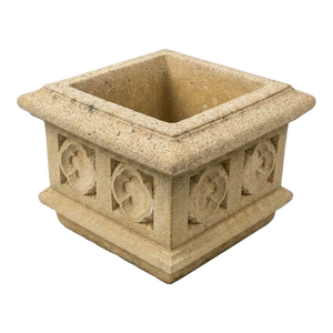 English Gothic Style Cast Stone Square Planter With Rosette Panels