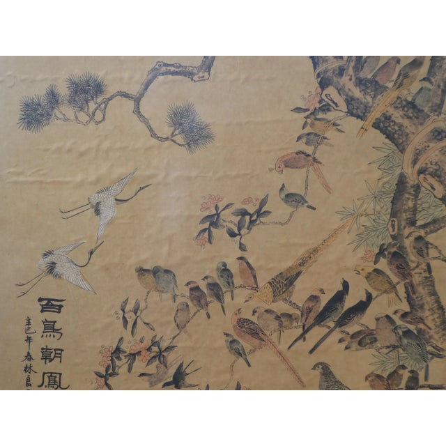 Japanese Antique Oriental Birds and Flowers Scroll Painting For Sale - Image 3 of 9