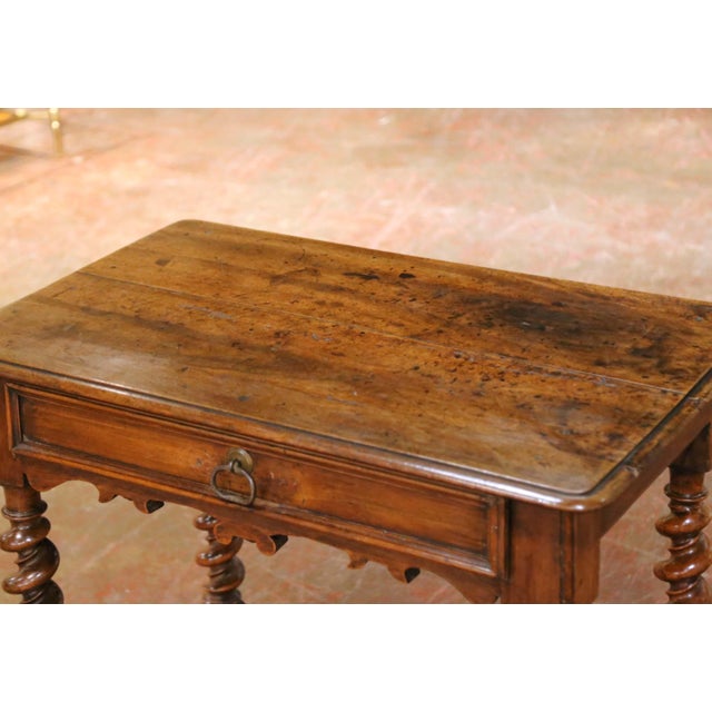 French 18th C. French Louis XIII Walnut Table Desk With Barley Twist Legs and Drawer For Sale - Image 3 of 17