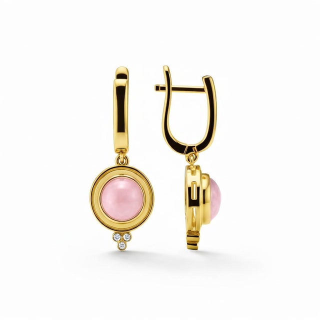 Vintage style pink quartz earrings silver, gold. Dangle pink quartz earrings. Cocktail earrings with pink quartz, Silver...