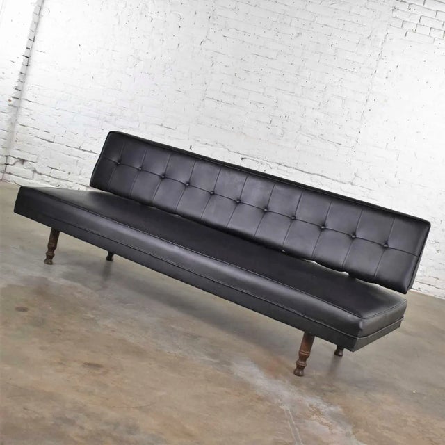 Universal Furniture Vintage Mid Century Modern Black Vinyl Faux Leather Convertible Sofa by Universal of High Point For Sale - Image 4 of 13