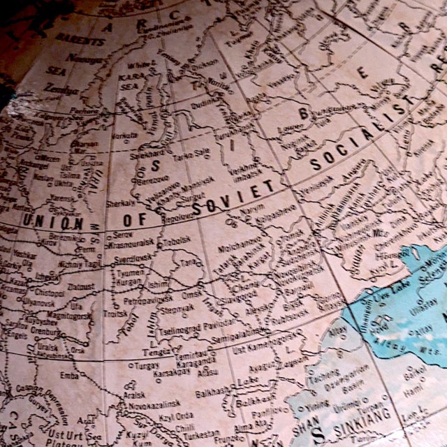 Metal Collectible Cartographic Vintage 16" Cram's Imperial World Globe on Brass Toned Floor Stand For Sale - Image 7 of 11