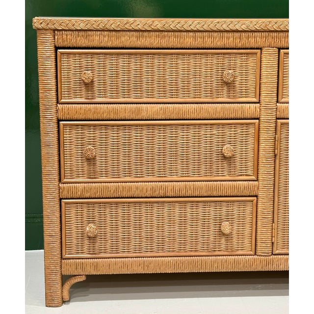 English 1970s Henry Link for Lexington Woven Rattan & Wicker Triple Dresser For Sale - Image 3 of 11