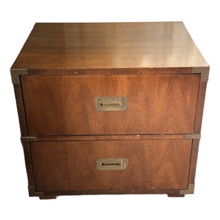Mid-Century Henredon 2 Drawer Campaign Nightstand/Sidetable —Two Available For Sale