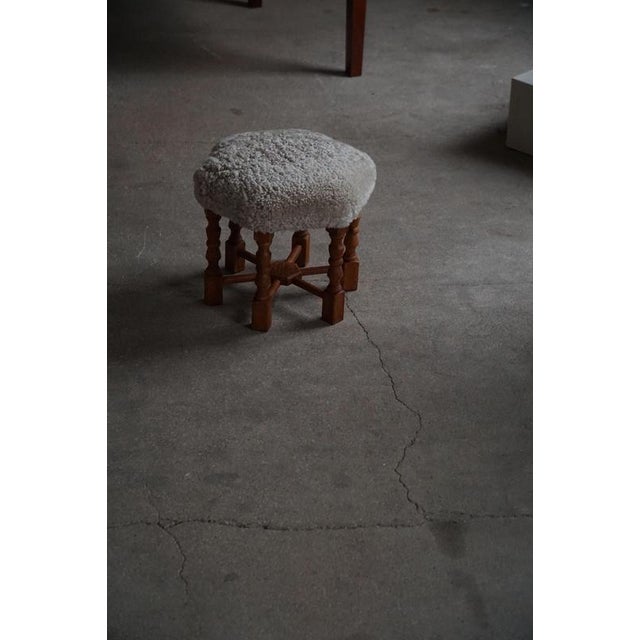 Mid-Century Danish Oak Stools with Shearling Lambswool Upholstery, 1950s, Set of 2 For Sale - Image 14 of 15