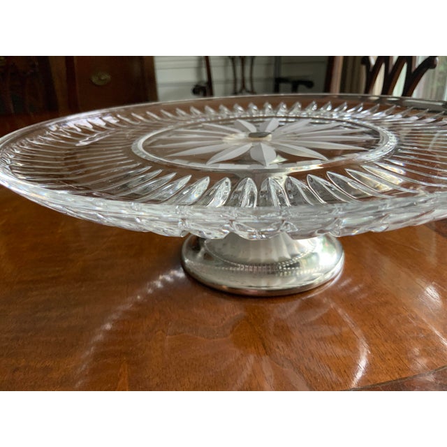 Mid-Century Modern Vintage Silver Plated & Crystal Cake Stand For Sale - Image 3 of 7