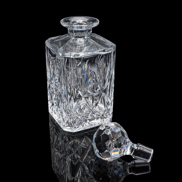 This is a fine vintage Scotch decanter. An English, cut crystal glass Whiskey or Bourbon bottle, dating to the late 20th...