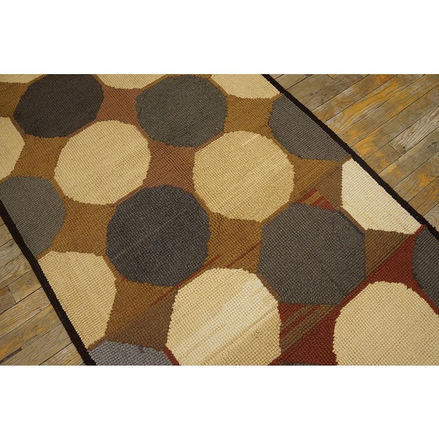 American 1960s Multicolor Circles Vintage American Hooked Rug 4'1'' X 8'9'' Handknotted Wool Carpet For Sale - Image 3 of 7