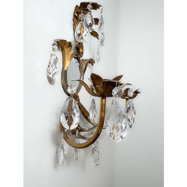 Italian Pair of Vintage Italian Gilt Two Candle Sconces For Sale - Image 3 of 4