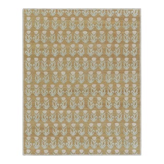 Rug & Kilim’s Block Print Rug Design with Pink and Green Floral Patterns - 12x15 For Sale