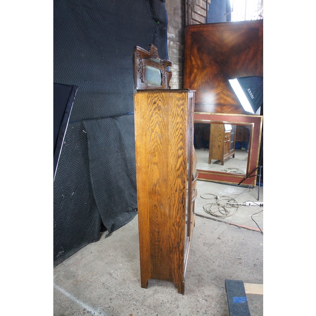 Antique Quartersawn Oak Side by Side Secretary Desk Bookcase Curio Cabinet For Sale - Image 12 of 13