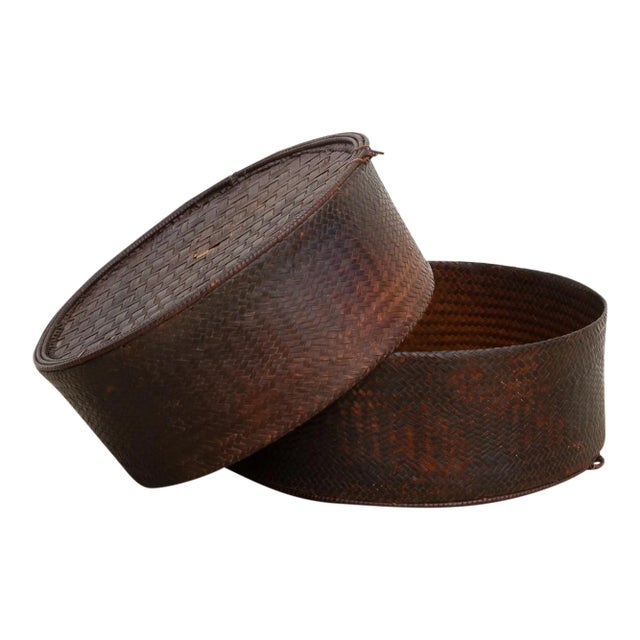 19th Century Round Akha Tribe Woven Basket For Sale