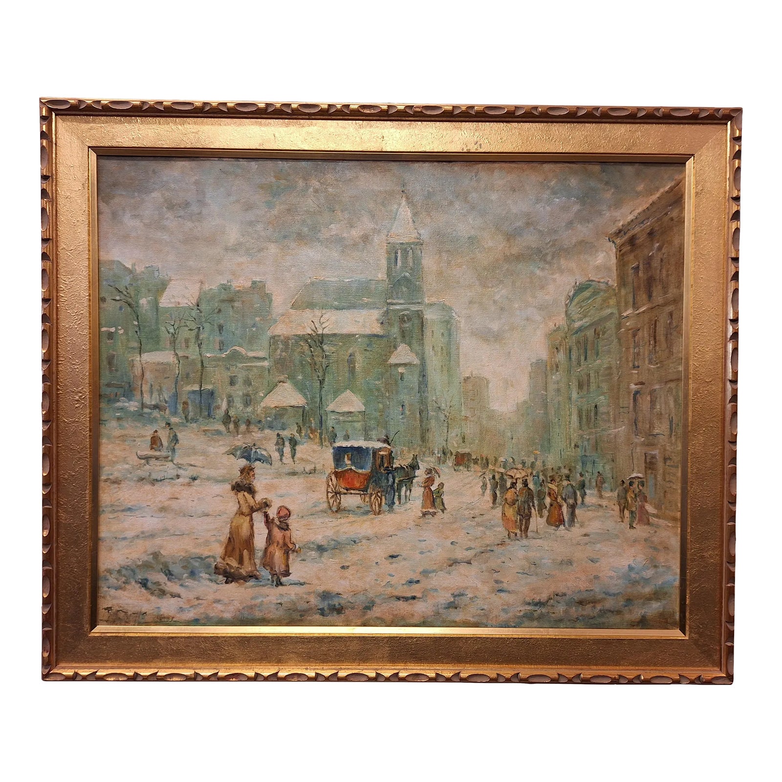 Late 19th Century Antique Boston School Oil Painting Depicting Park ...