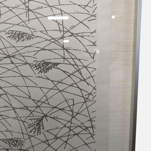 Contemporary Framed Asian Ink on Silk – Minimalist Reed Landscape W/ Artist Seal For Sale - Image 3 of 5