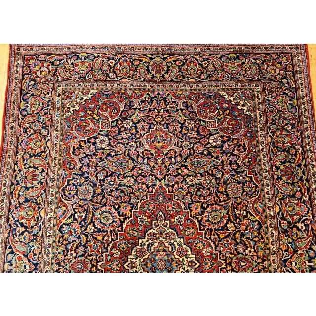 Vintage Persian Kashan Area Rug, Hand-Knotted Wool, Floral Pattern, Navy & Red, 5x7 For Sale - Image 9 of 16