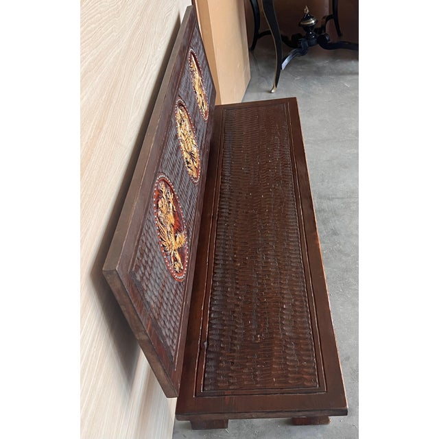 Stunning antique Spanish Renaissance walnut bench, called "escaño" in Spain, believed to date back to the early 20th...