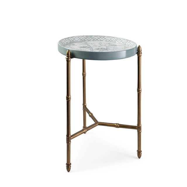 2020s Jardin Green Chinoiserie Tray with Stand, Brass For Sale - Image 5 of 5