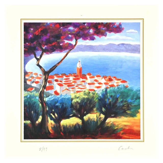 After Nicholas Verrall, The Village on the Lake, Lithograph, Late 20th Century For Sale