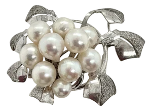 Vintage Sterling Silver Cultured Pearl Cluster Brooch / Pendant