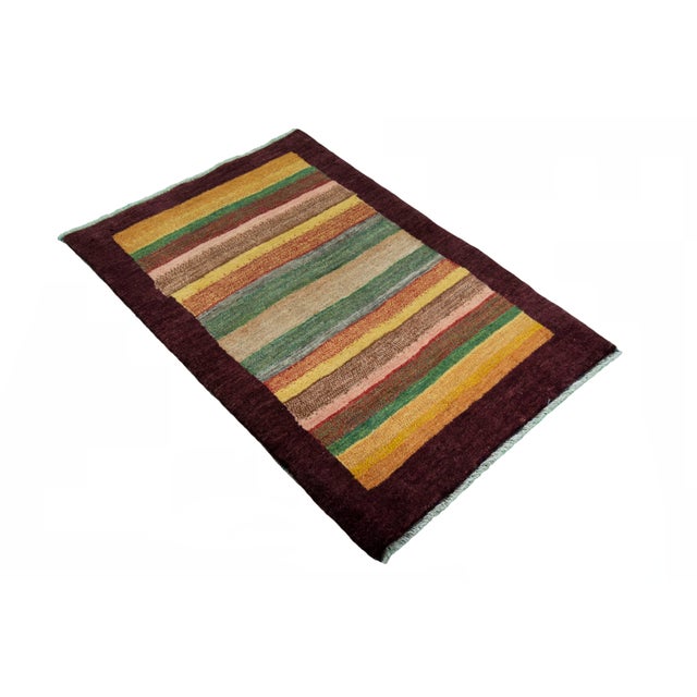 Mid-Century Modern Hand-Knotted Gabbeh Rug with Stripes For Sale - Image 3 of 10