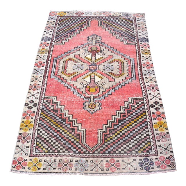 1960s Red Oushak Handknotted Kurdish Rug For Sale