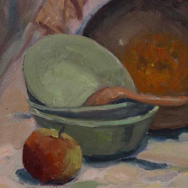 Green 1950s Japanese Oil Painting For Sale - Image 8 of 8