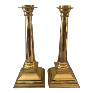 Pair of Large Vintage Brass Column Candlestick Holders