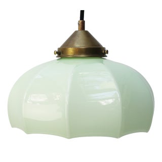 French Green Opaline Glass and Brass Gallery Pendant Lamp For Sale