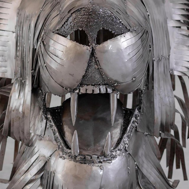 Recycled Steel Lion Head Sculpture by Holomua For Sale - Image 6 of 10