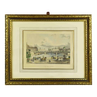 Mid 20th Century Hand Colored "View of the Quays From the Pont Royal" Framed Print After Rouargue For Sale
