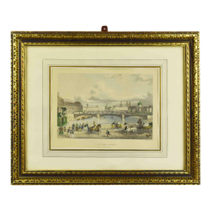 Mid 20th Century Hand Colored "View of the Quays From the Pont Royal" Framed Print After Rouargue
