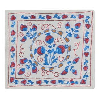 Uzbek Suzani Hand Embroidered Cushion Cover, Silk Decorative Sham. 16"x18" For Sale
