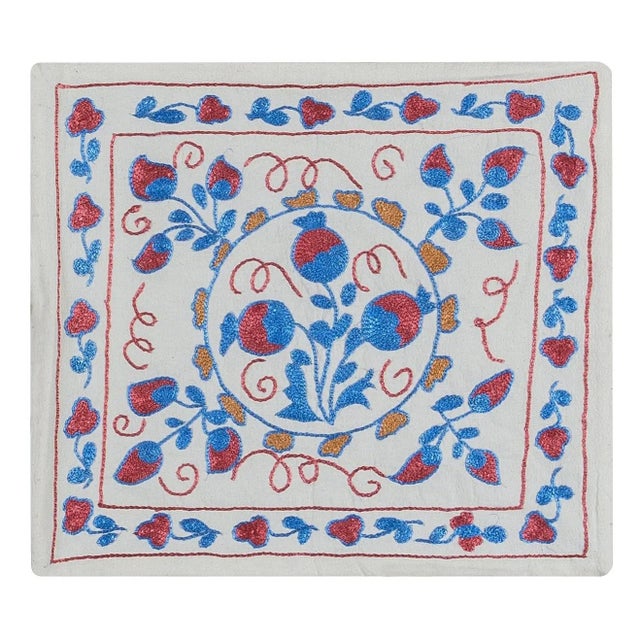 Uzbek Suzani Hand Embroidered Cushion Cover, Silk Decorative Sham. 16"x18" For Sale