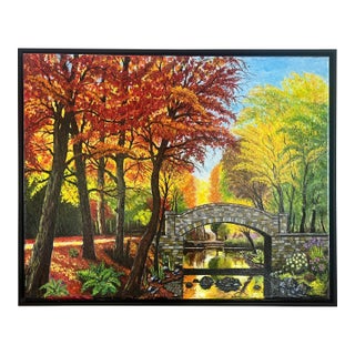 Inspired by Steve Schaaf’s Autumn Bridge Reflections Original Oil Painting For Sale
