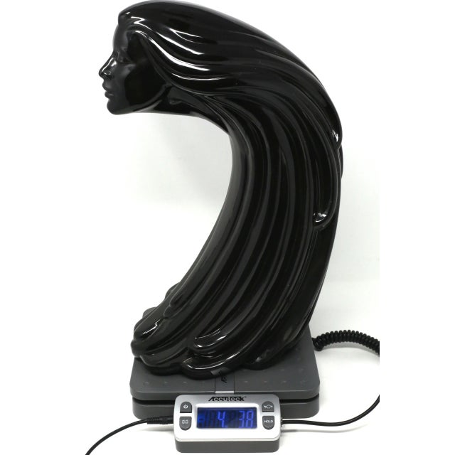 1990 Black Ceramic Woman's Head and Hair Sculpture For Sale - Image 12 of 13