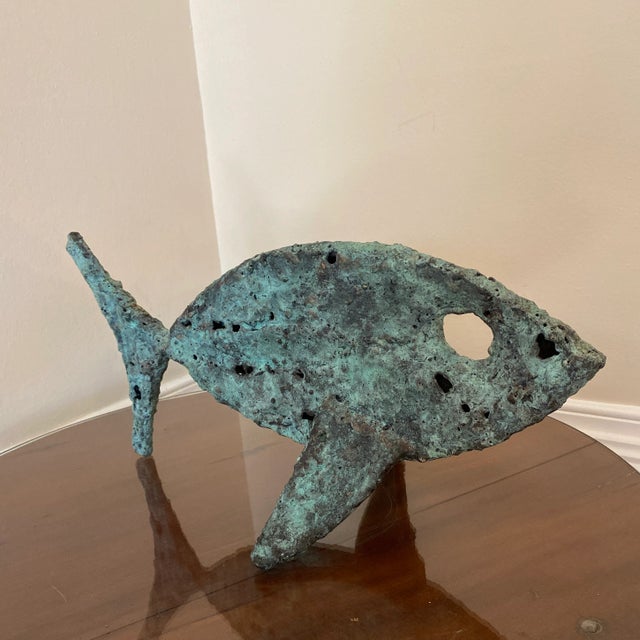 Metal Early 21st Century Bronze Artist Made Brutalist Style Fish Sculpture For Sale - Image 7 of 7