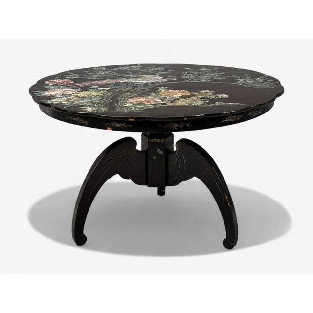 Chinese Export, Ebonized Wood, Mother-of-Pearl, Center Table, China, 1900 A beautifully crafted black lacquer and mother-...