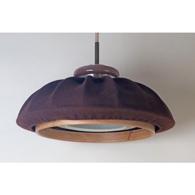 Mid-Century Modern Pendant Lamp in Brown Fabric, Wood and Glass from Doria Leuchten, Germany, 1970s For Sale - Image 12 of 18