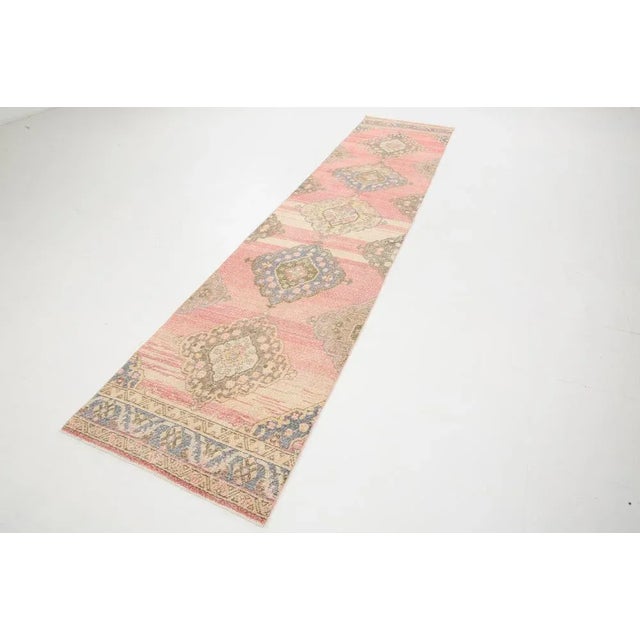 Rustic Vintage Soft Pink Runner Rug For Sale - Image 3 of 16
