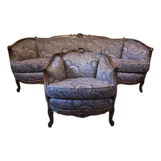 1920s French‑Style Sofa & Chair Set Louis XV For Sale