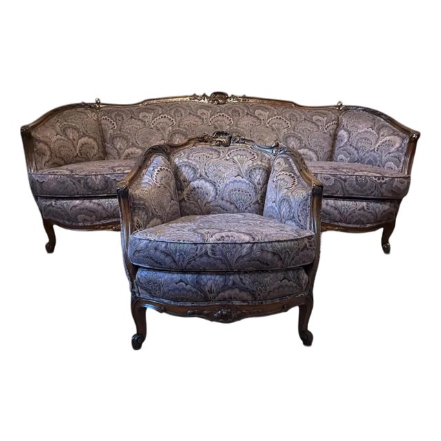1920s French‑Style Sofa & Chair Set Louis XV For Sale